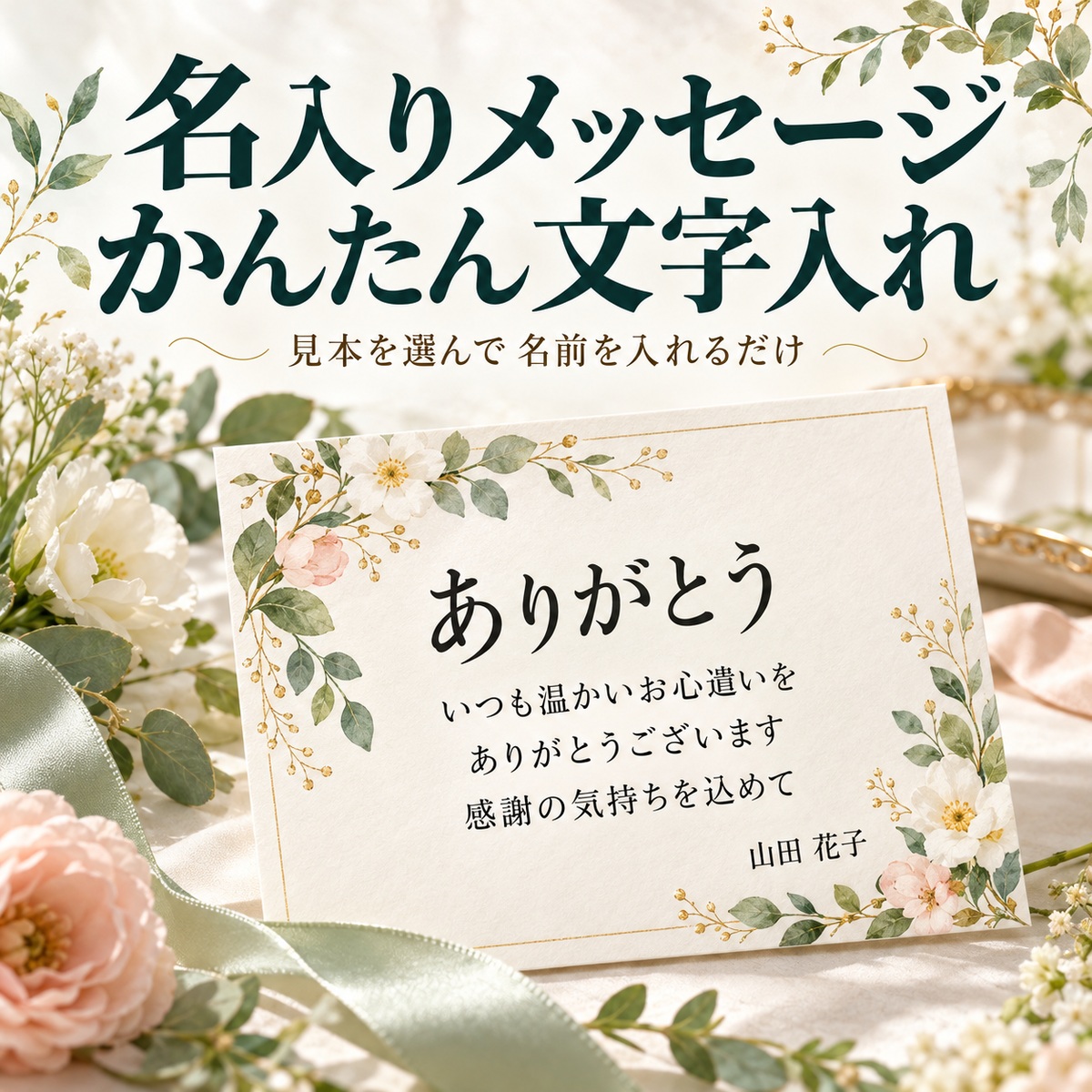 花のカードと大きな見出しのかんたん文字入れ表紙