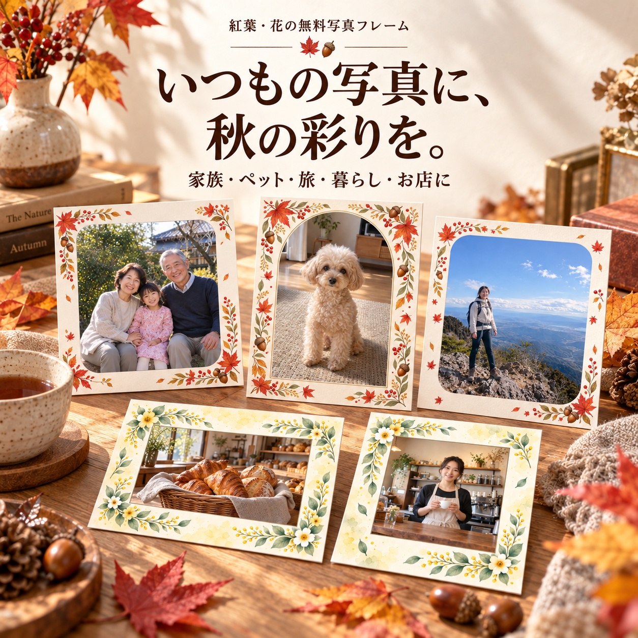 秋の写真フレーム活用5選・家族とペットと旅と暮らしの完成見本
