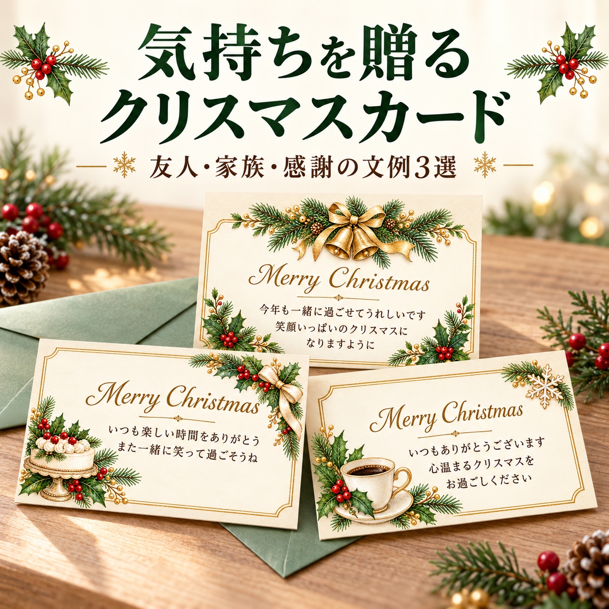 友人・家族・お世話になった方へ贈るクリスマスカードの使用イメージ