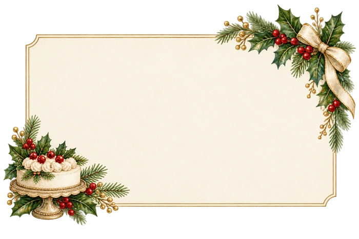 ケーキとリボンのクリスマスフレームの文字なし配布素材見本