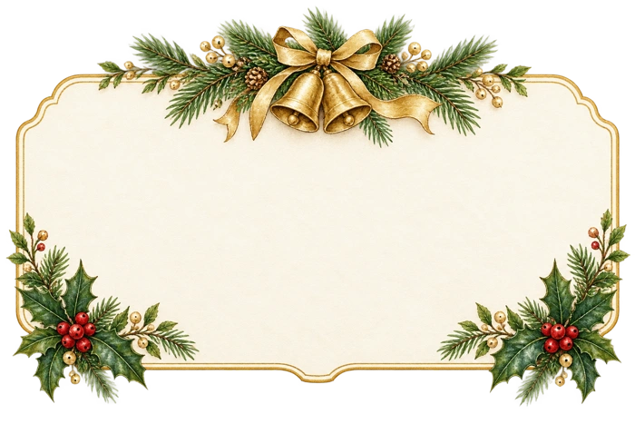 ベルとモミのクリスマスフレームの文字なし配布素材見本