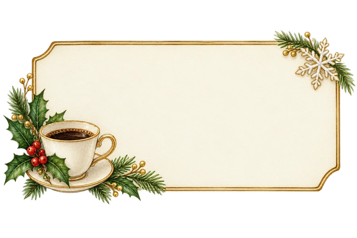 コーヒーとヒイラギのクリスマスフレームの文字なし配布素材見本