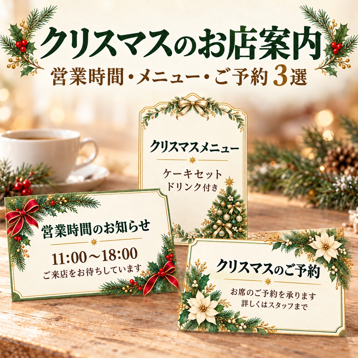 クリスマスの営業時間・メニュー・予約案内の完成使用イメージ