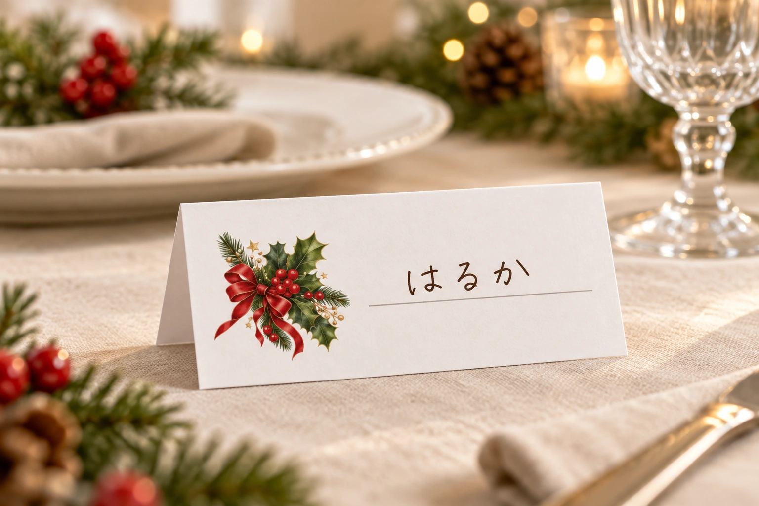 二つ折り席札4枚分の完成使用例
