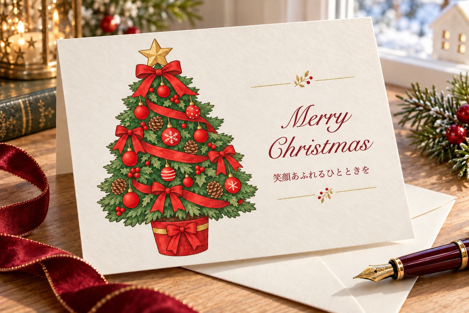 窓辺のクリスマスカードの使用イメージ