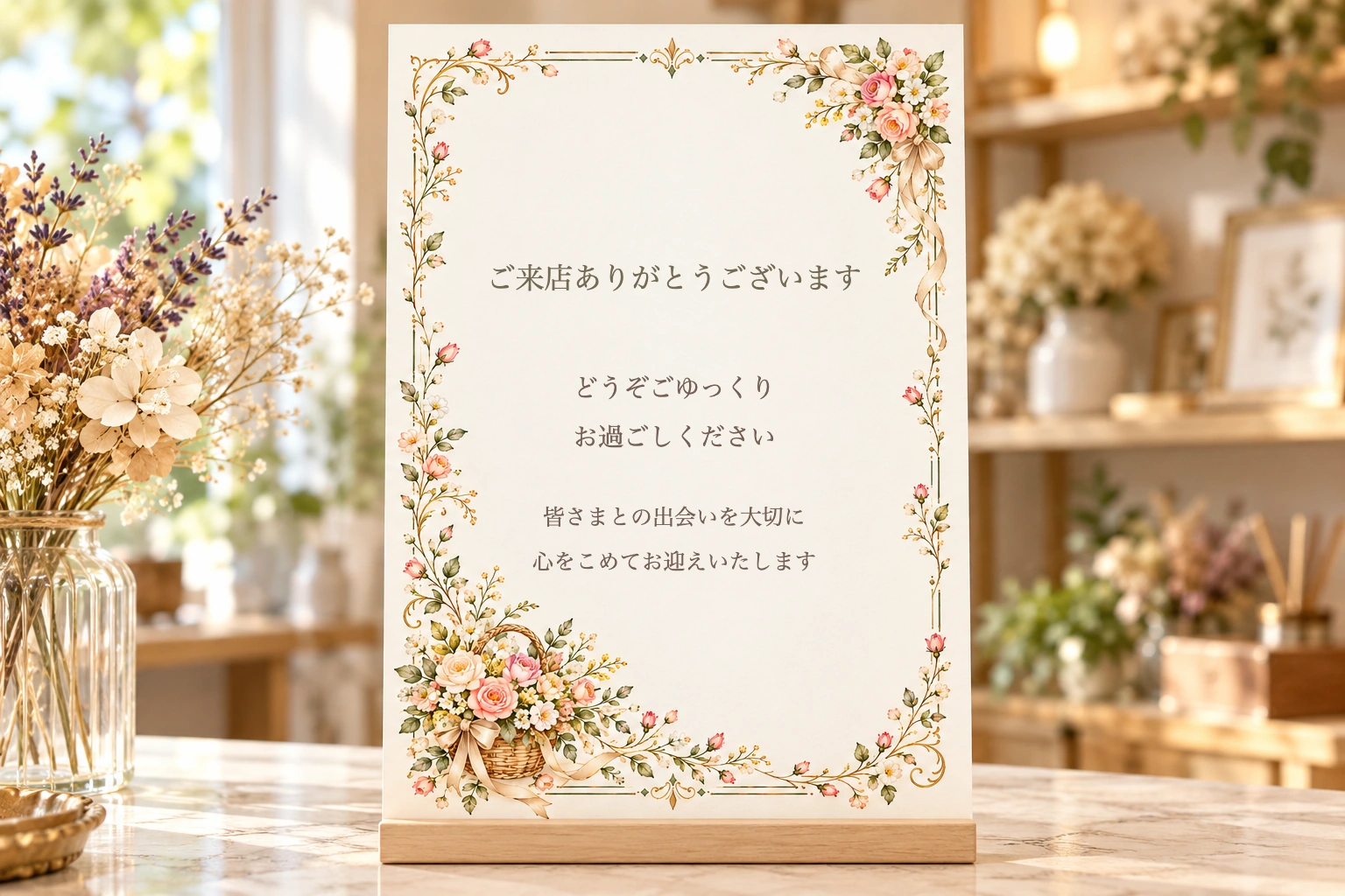 花かごのフレームに文例を入れた使用イメージ