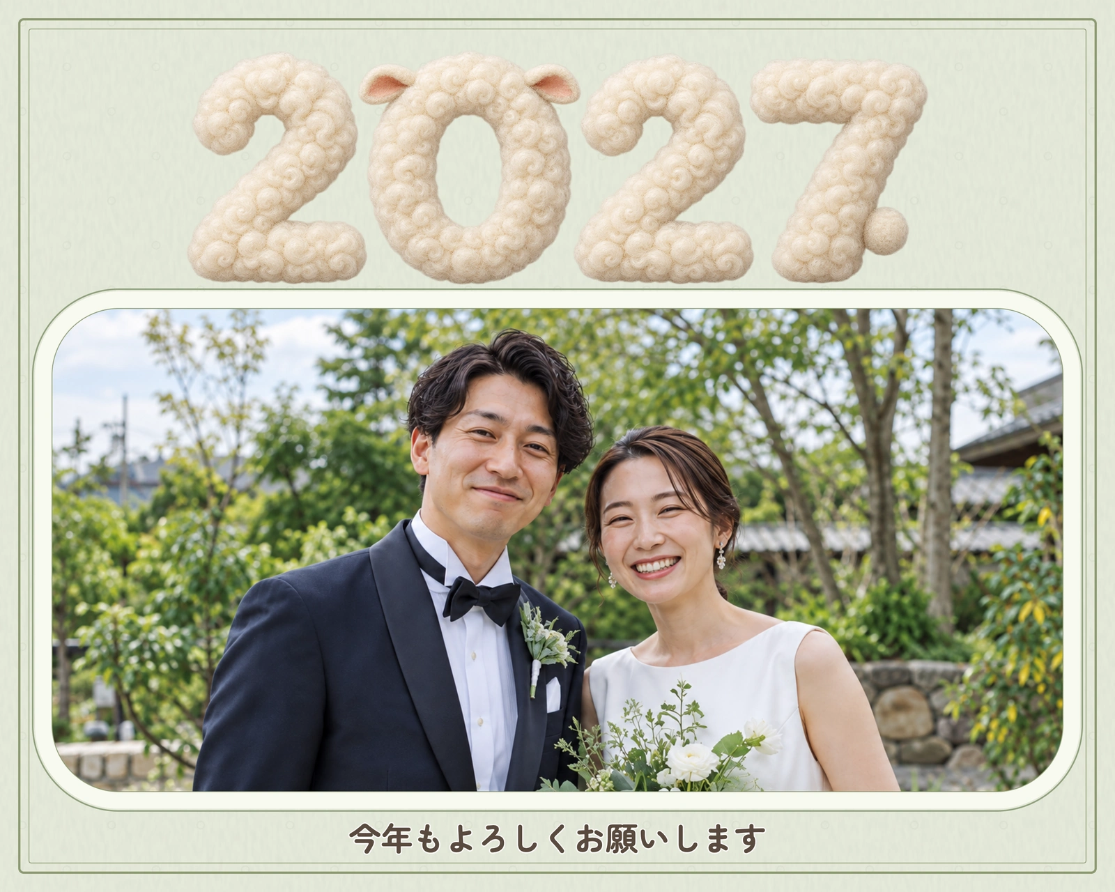結婚写真を大きく見せる、横長カードの完成デザイン