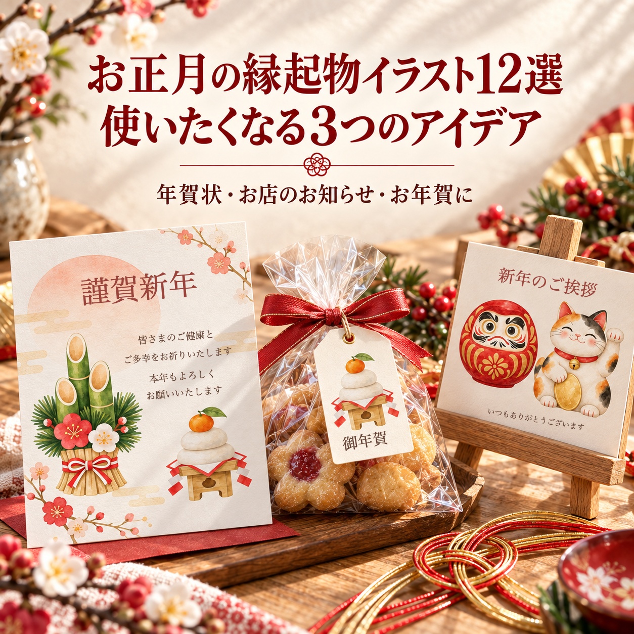文字入り年賀状の完成イメージとお正月の使い方アイデア