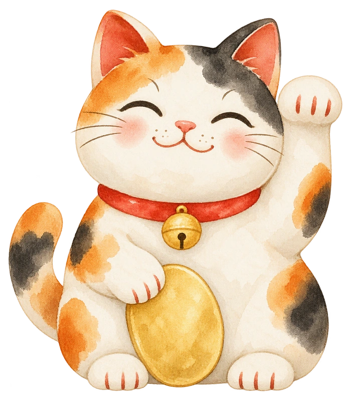 招き猫の水彩イラスト