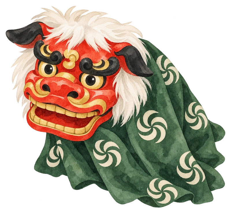 獅子舞の水彩イラスト