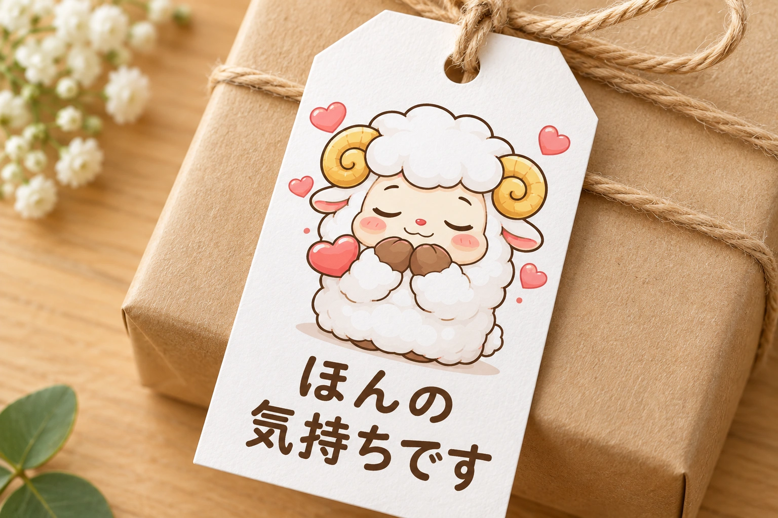 感謝するかわいい羊を使ったギフトタグの使用イメージ