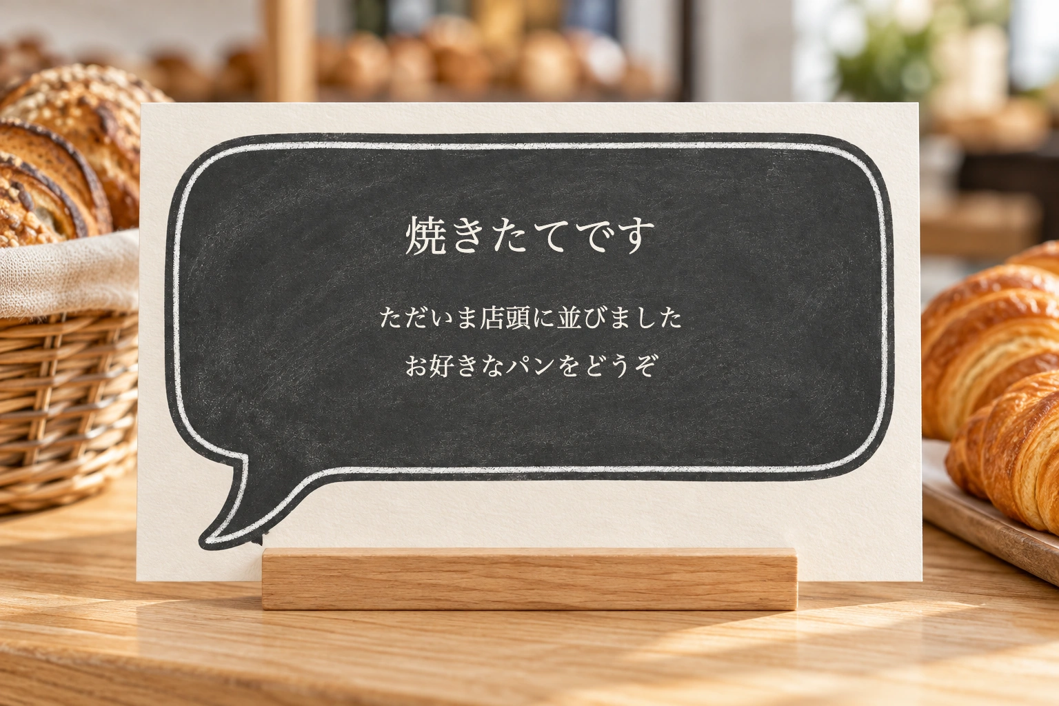 チョークの黒板吹き出しに文例を入れた完成使用例