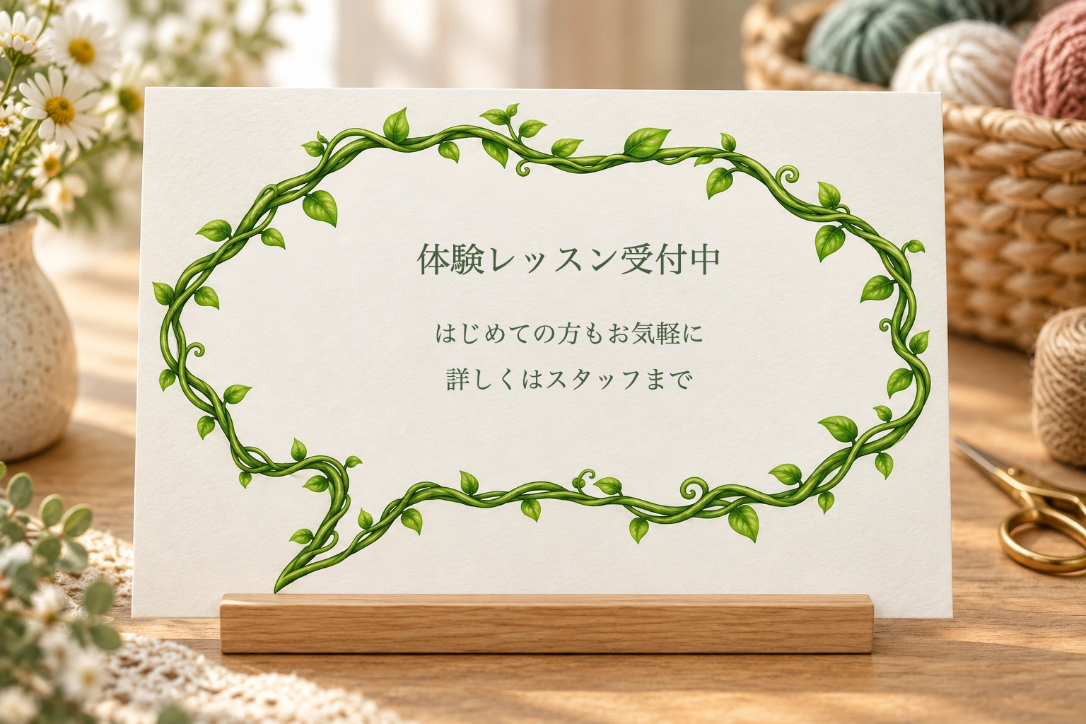 つる草の吹き出しに文例を入れた完成使用例
