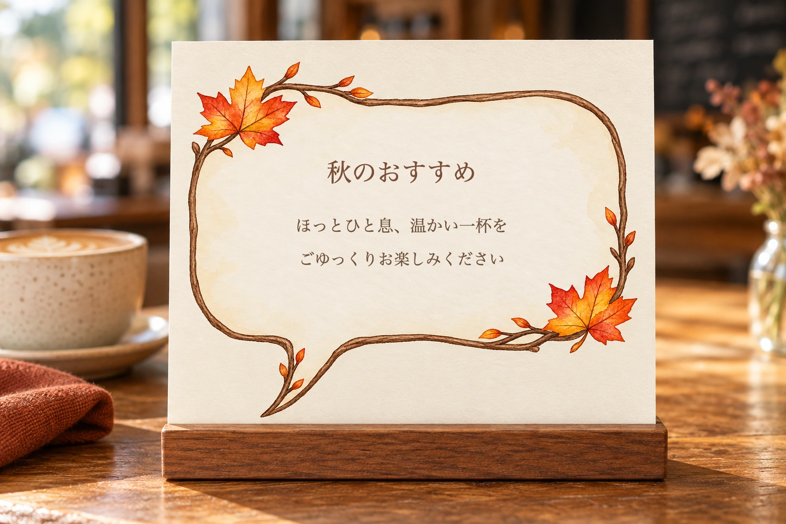 紅葉の吹き出しに文例を入れた完成使用例