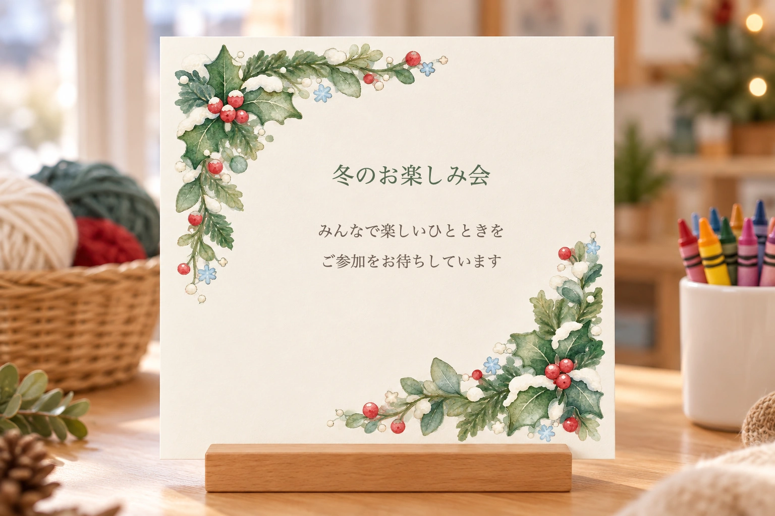 小さなヒイラギのカードフレームの完成使用例