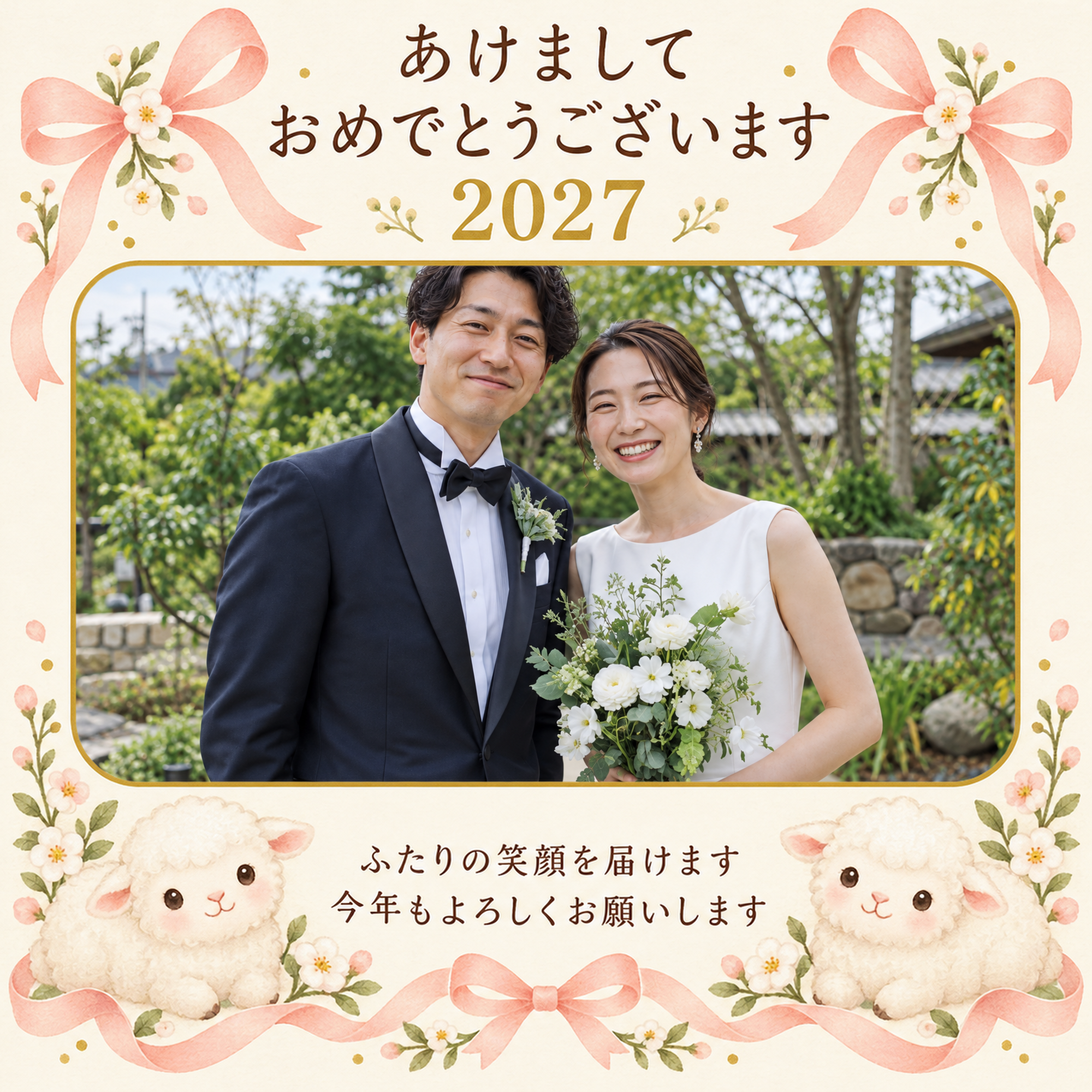 ふたりの写真で結婚報告の年賀状の完成例